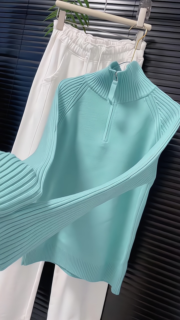 韩系时尚减龄高领拉链针织衫秋冬流行穿搭新款2025年长袖显瘦毛衣