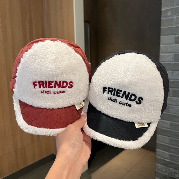 【暖潮在线】儿童帽子秋冬保暖羊羔绒拼接棒球帽男女童韩系百搭鸭舌