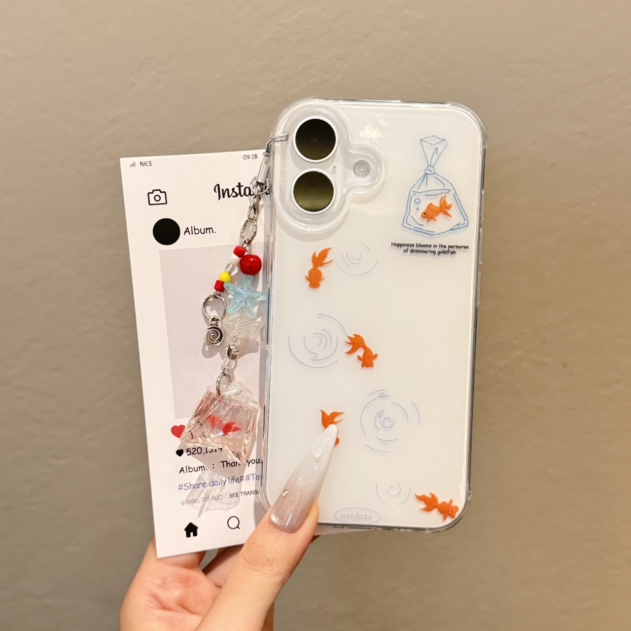 水纹袋子金鱼imd适用苹果16/15华为p70手机壳iPhone14oppo防摔