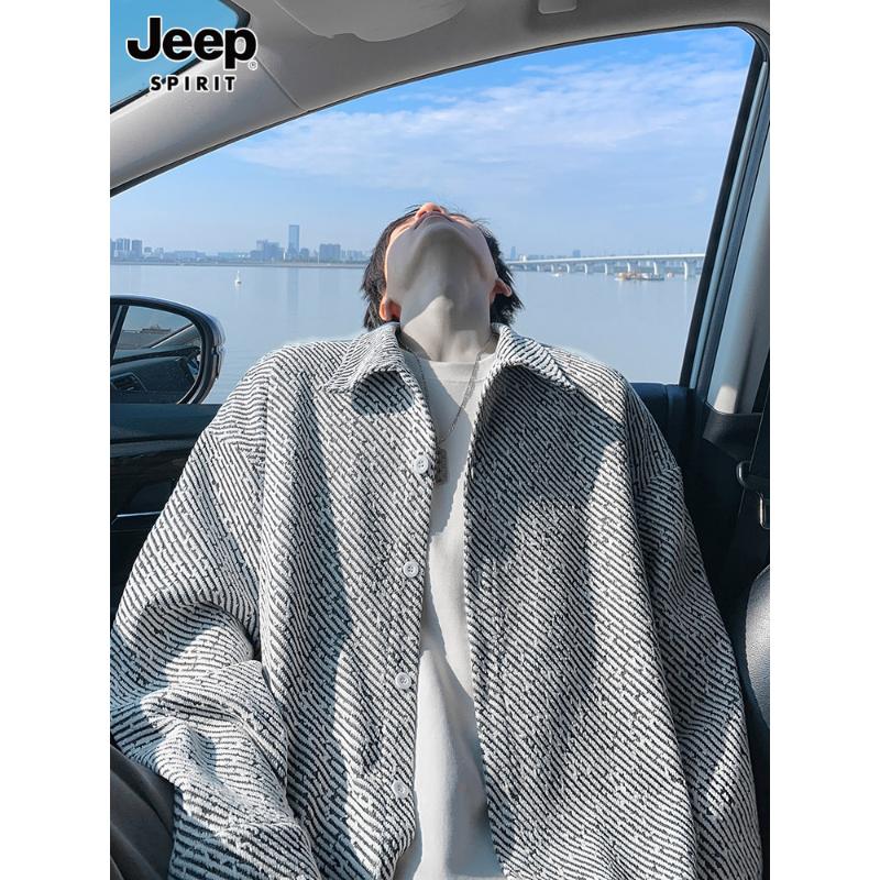 吉普斑马纹小香风外套男春秋美式重磅上衣潮牌宽松休闲雪尼尔夹克