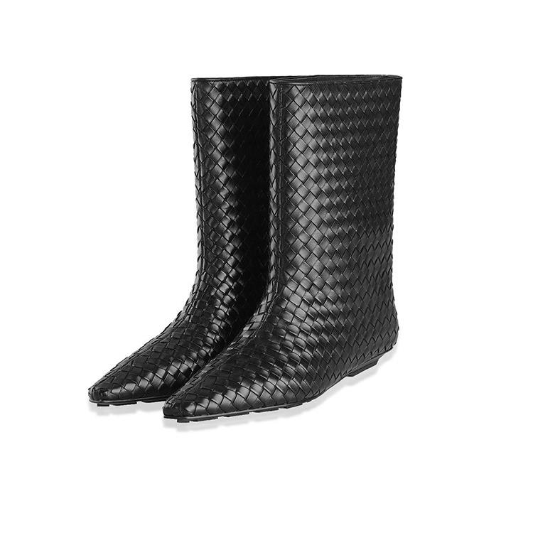 【香港HAOHONG国际馆】CBMT~秋冬新款复古方头编织显瘦坡跟中筒靴