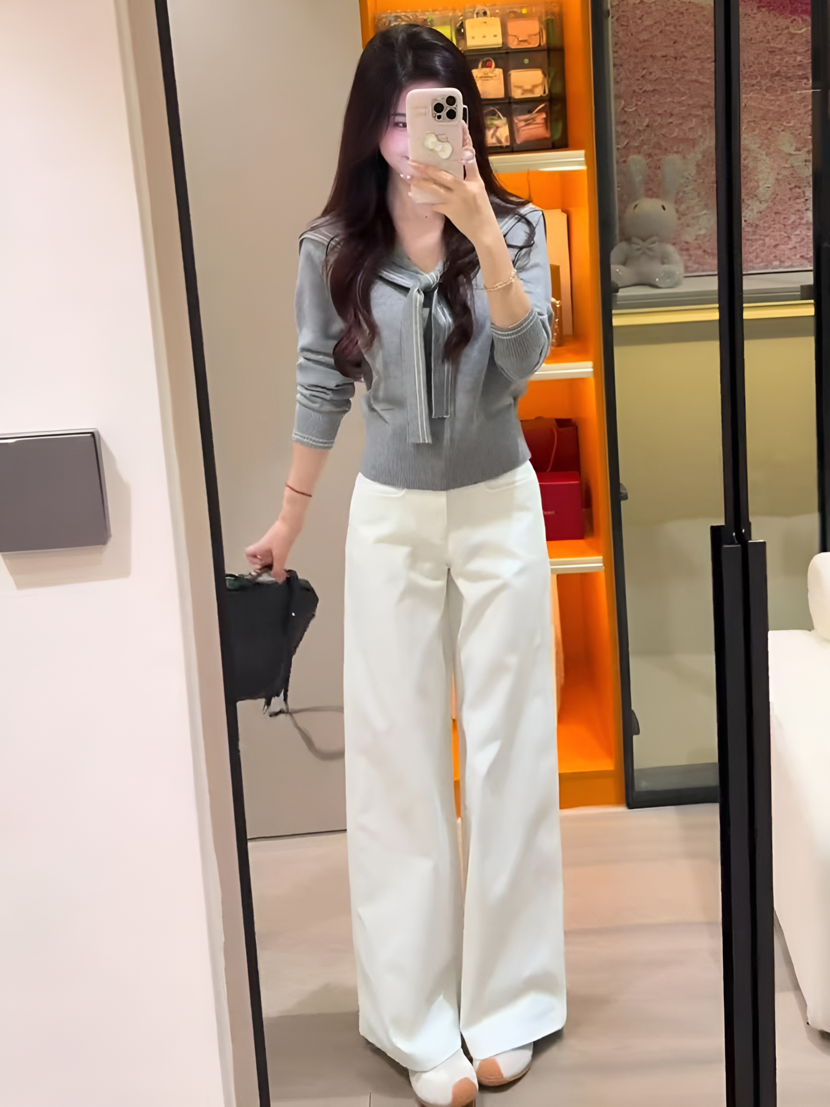 秋季超火穿搭一整套学院风海军领撞色针织上衣阔腿裤两件套装秋女