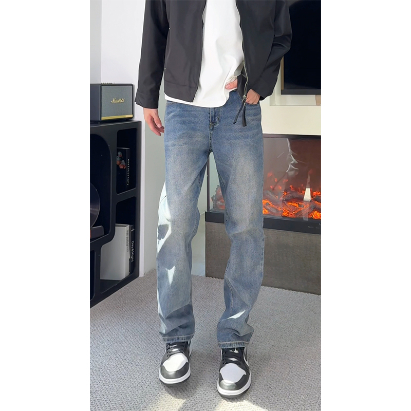 男士宽松直筒水洗牛仔裤加绒加厚弹力美式高街2025年秋季男款裤子