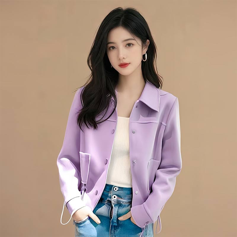 香朵儿收腰设计糖果色夹克衫2025春秋新款外穿通勤女装洋气短外套