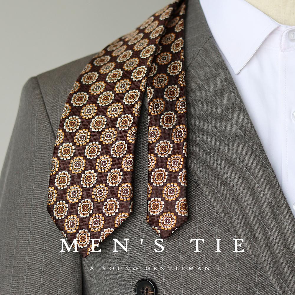 美式复古棕色几何花型男士领带休闲商务正装西装8CM领带英伦风