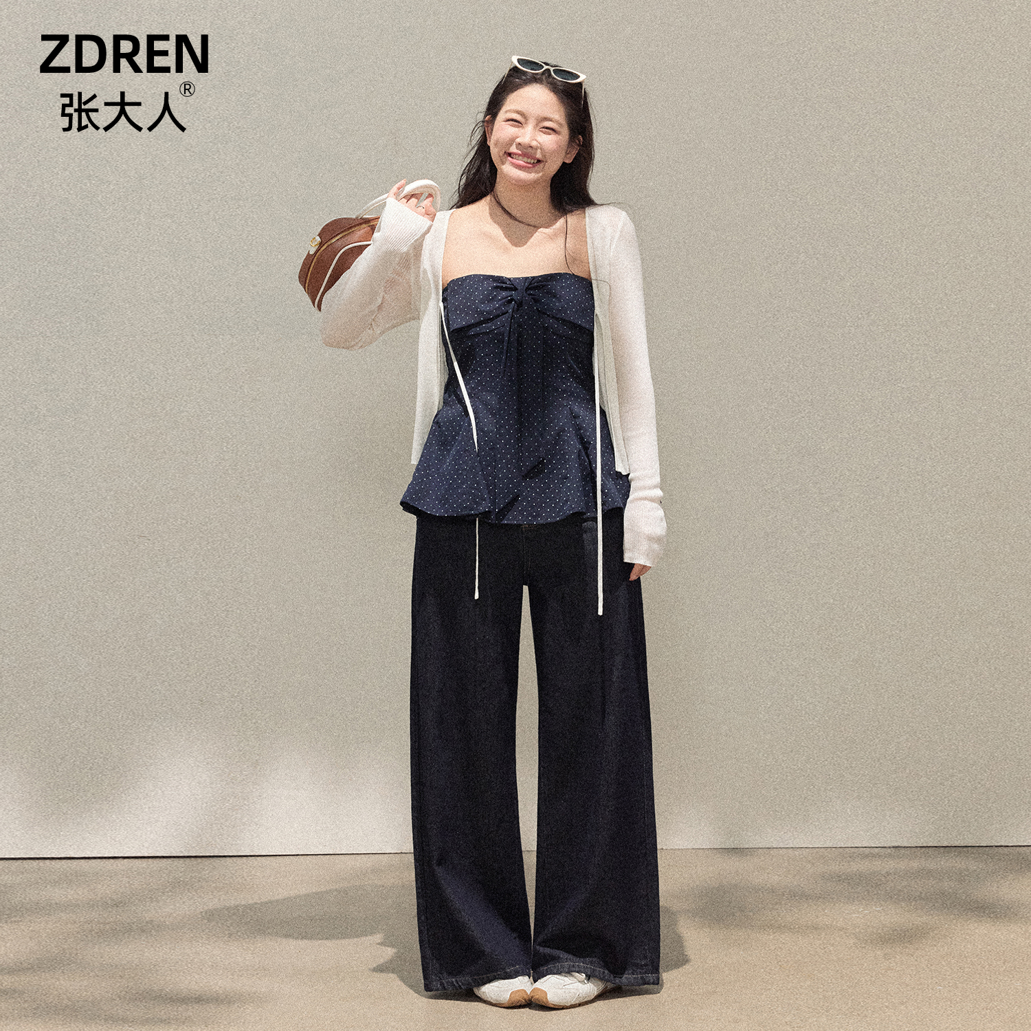 张大人【恋爱手札】大码女装微胖妹妹甜辣妹波点蝴蝶结抹胸上衣套装