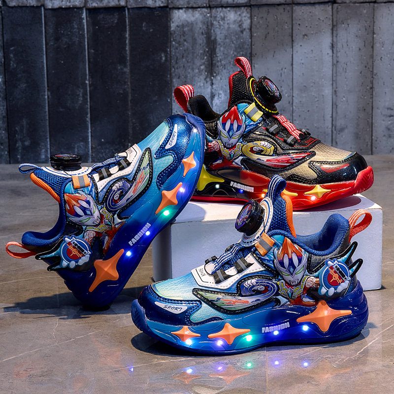 品牌断码儿童运动鞋亮灯2025秋季新款皮面软底老爹鞋男童卡通