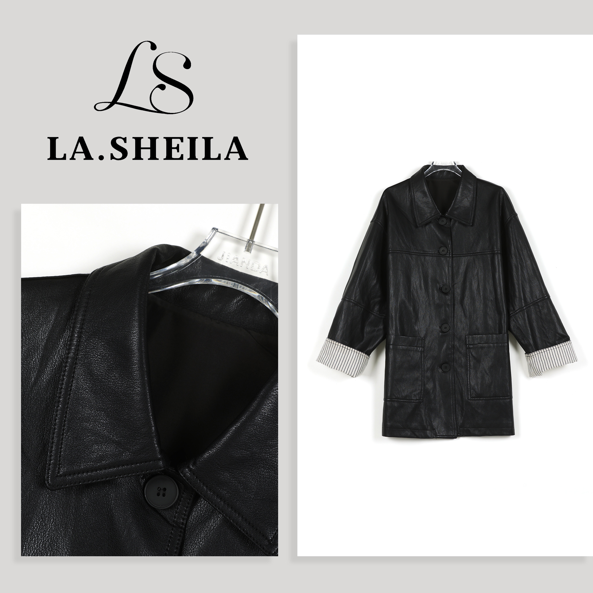 LA.Sheila 高奢中长款皮衣外套253-WT/0820-754