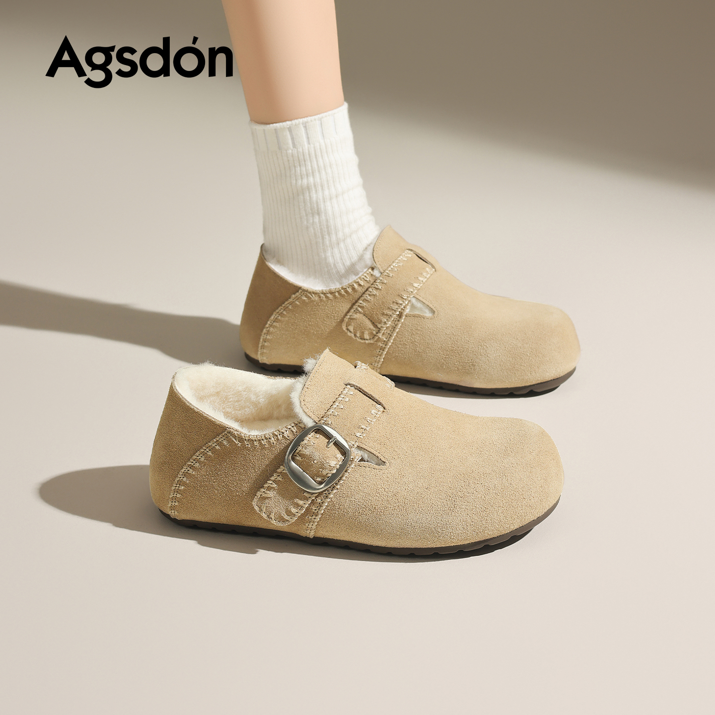 奥古狮登加绒勃肯鞋2025新款冬季厚底全包毛绒防滑棉鞋雪地靴xx