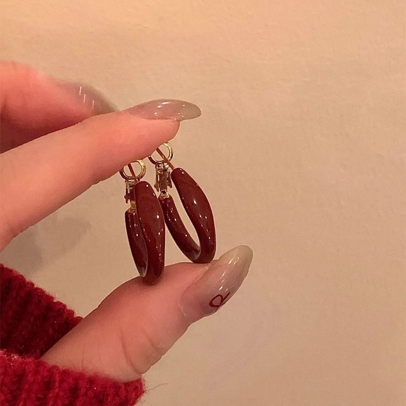 复古安可拉红耳圈耳环2025新款爆款耳钉小众独特高级感耳扣耳饰