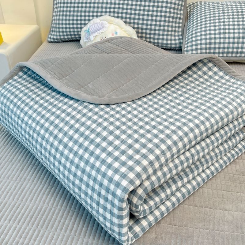 双面可用100%全棉加绒床盖一面纯棉一面宝宝绒床护垫冬天夹棉床褥