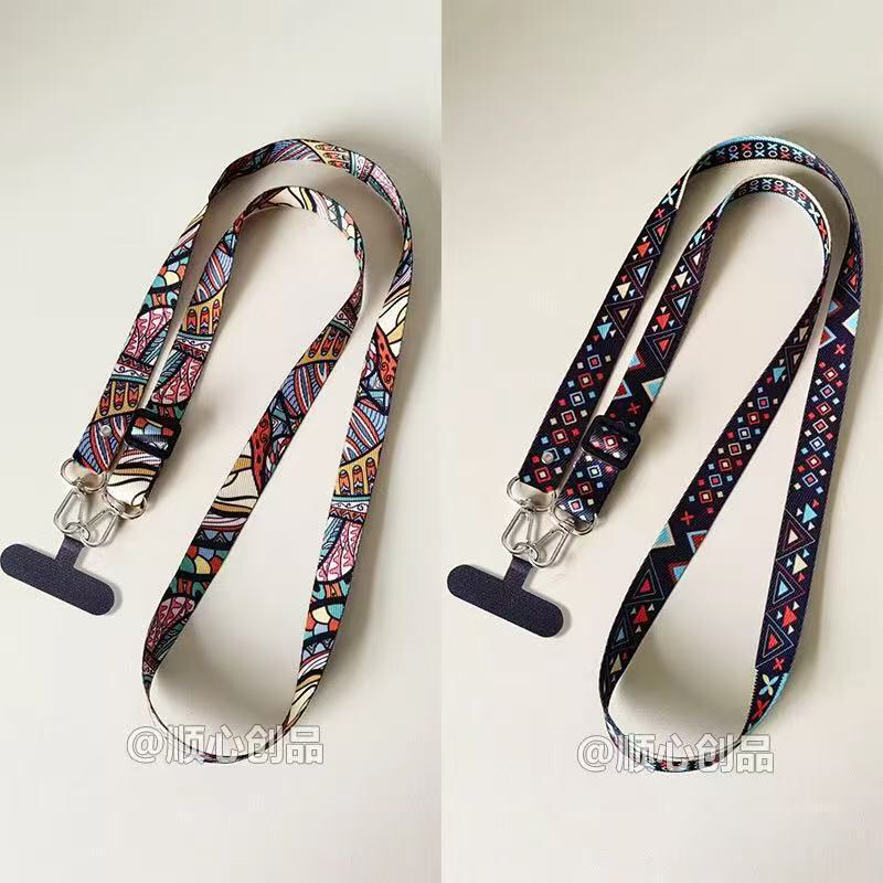 新款复古图腾可调节长款手机挂绳斜挎背带防丢挂脖吊绳男女通用