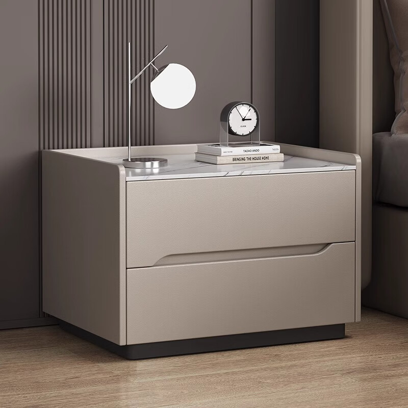 现代简约轻奢高级感床边柜皮质简易卧室极简收纳床边柜岩板抽屉柜