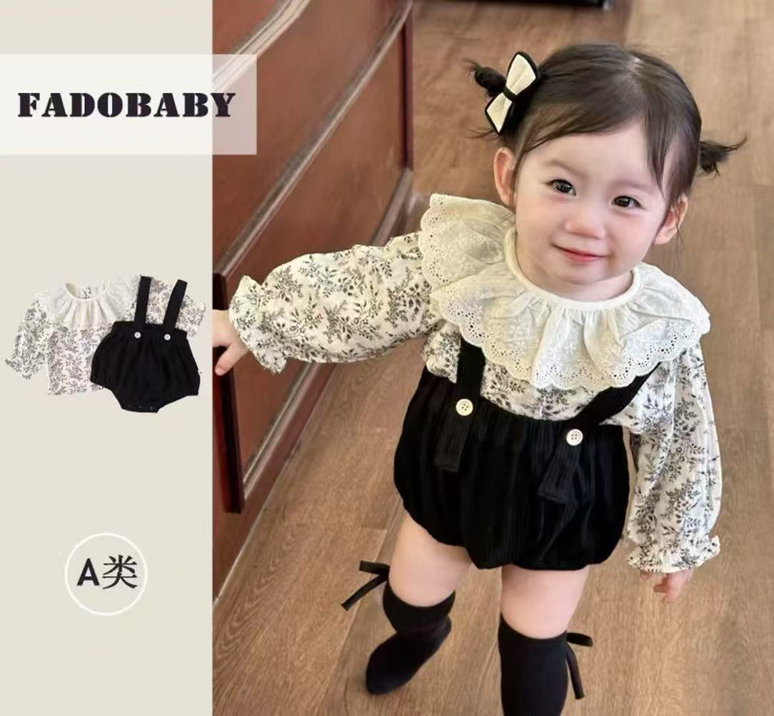 【三件套】婴儿衣服2025新款女宝宝连体衣碎花包屁衣背带裤套装春秋