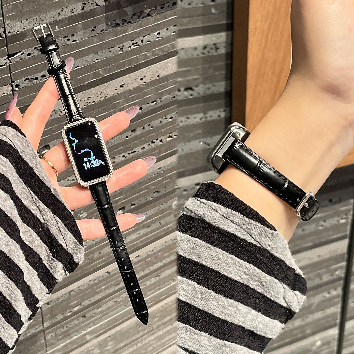 适用于华为手环10表带女band9针扣8NFC竹节纹荣耀10皮XL秋冬腕带