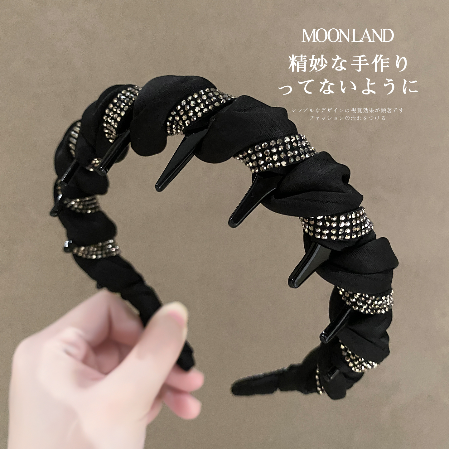 高级感气质水钻带齿发箍女款高颅顶布艺发卡日常外戴防滑洗脸头箍