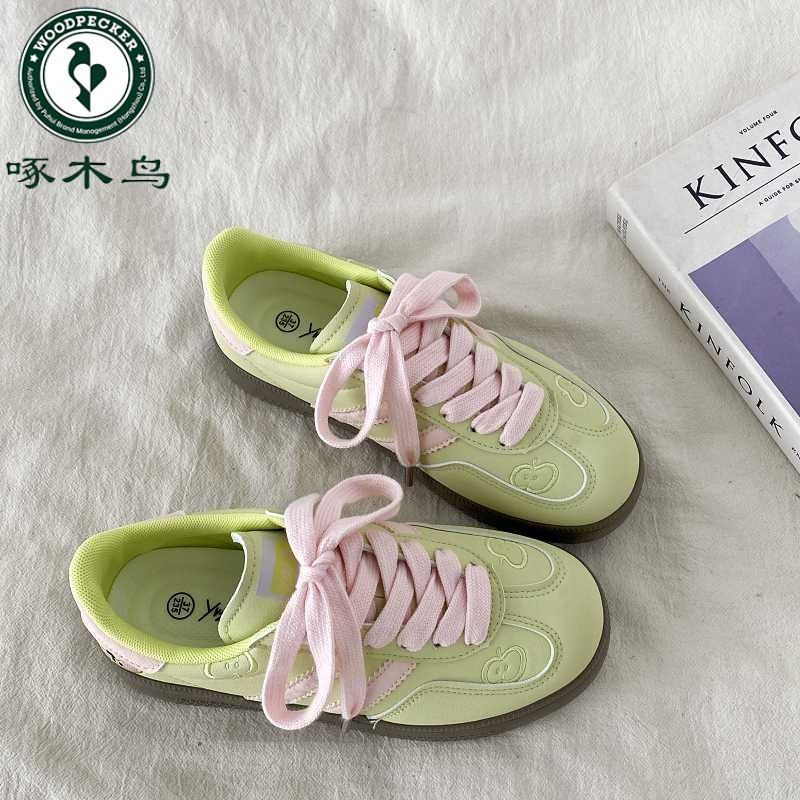 啄木鸟小众青苹果德训鞋女2025新款爆款百搭休闲小白鞋阿甘板鞋