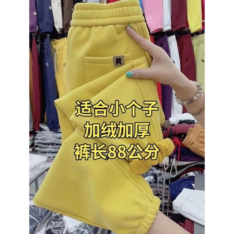 小个子加绒加厚卫裤女秋冬季2024新款宽松束脚运动裤显瘦哈伦裤子