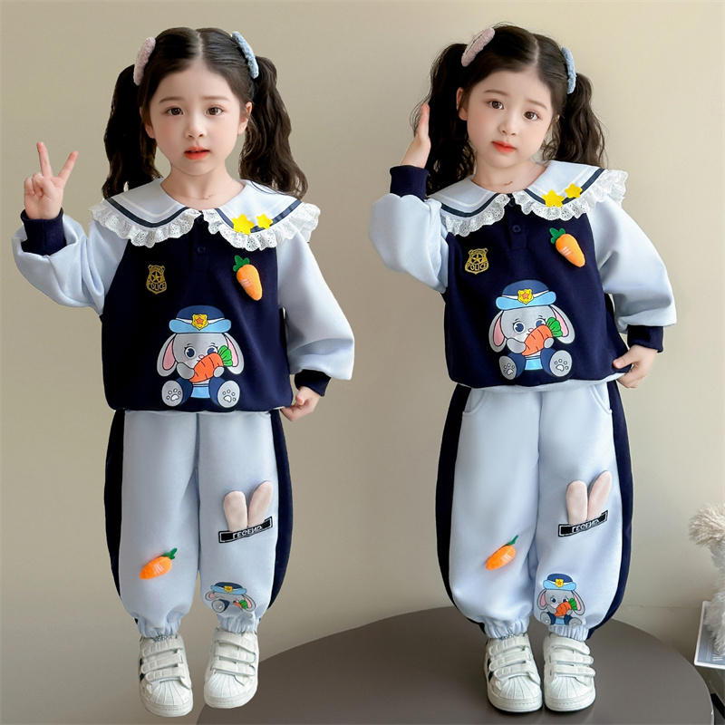 女童兔子警官套装洋气卡通儿童休闲卫衣两件套宝宝春秋装2025新款