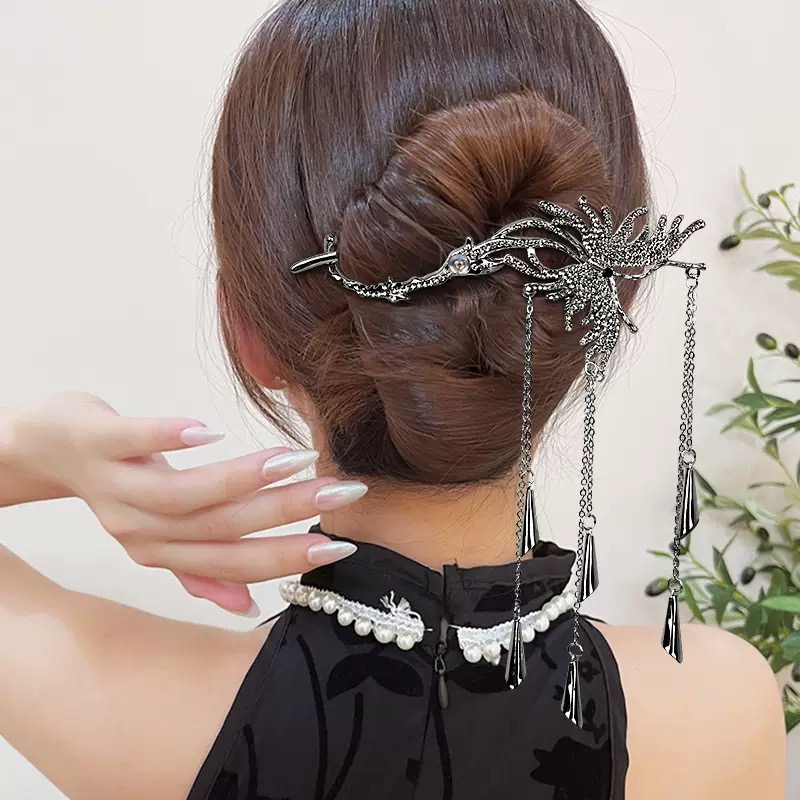 水钻流苏发夹气质后脑勺扭扭夹盘发神器旗袍发饰民族风抓夹一字夹