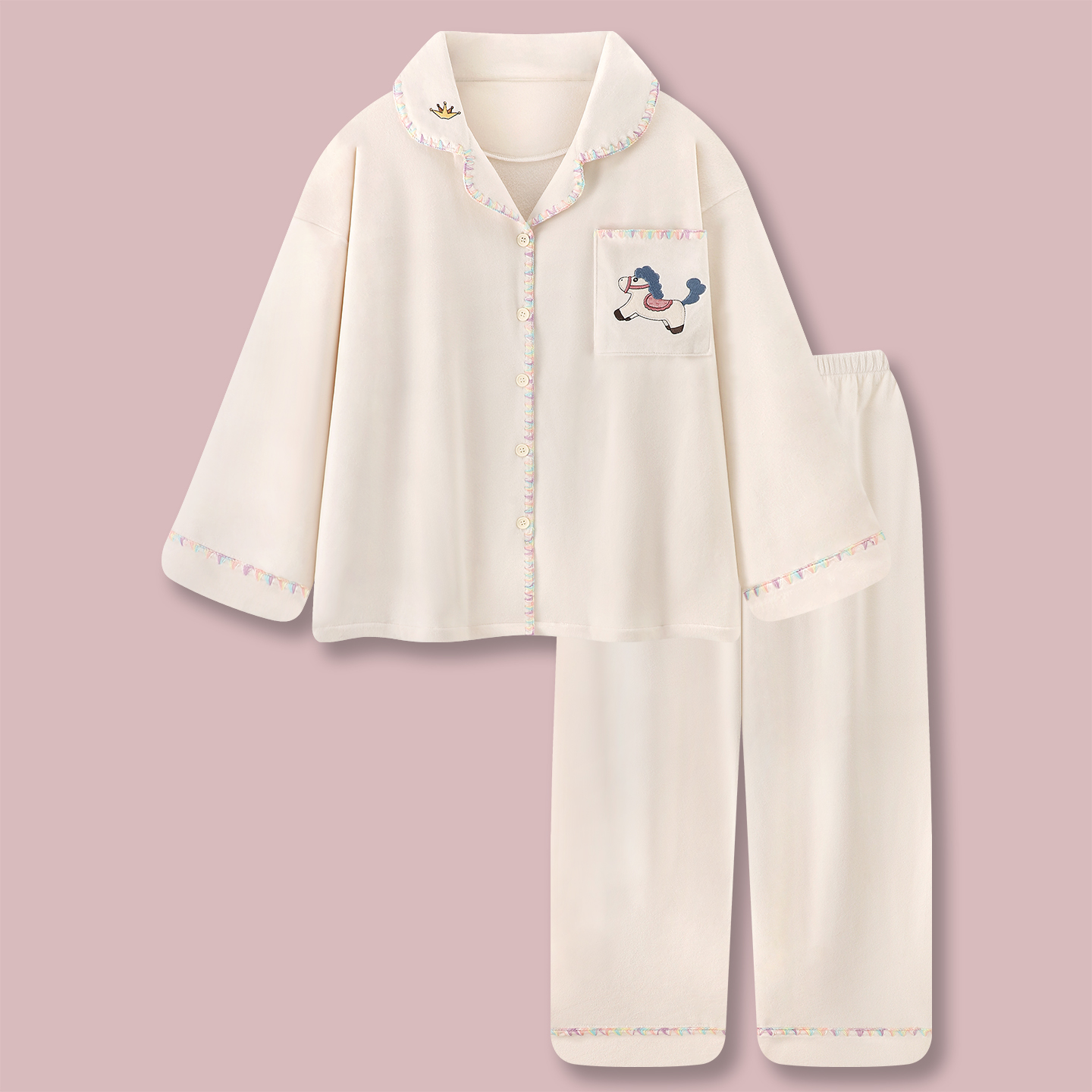 『彩虹木马』海岛绒睡衣女款冬季牛奶绒家居服薄绒可外穿冬天套装