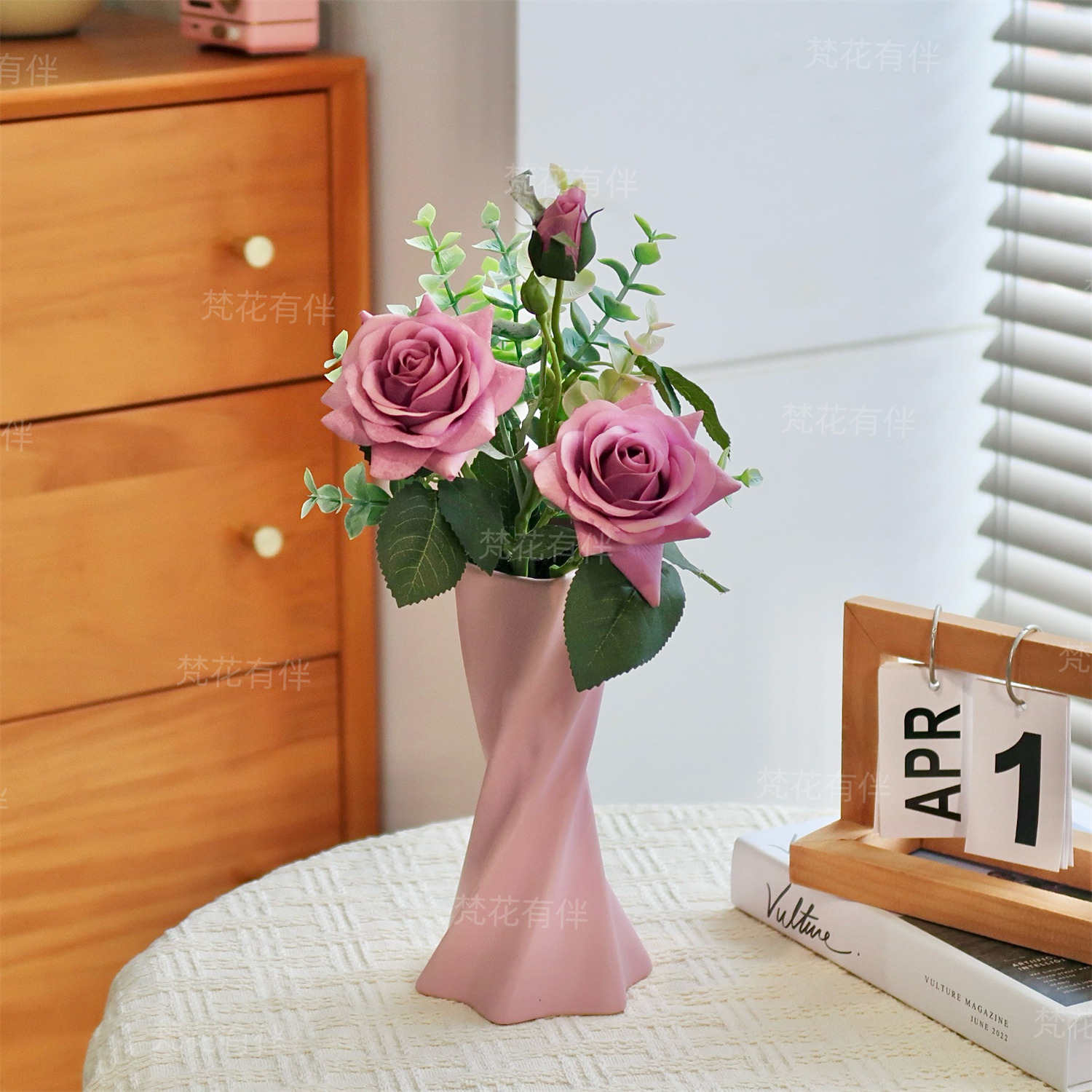 保湿手感紫美人仿真花乔迁电视机柜卧室轻奢餐桌陶瓷艺术花瓶