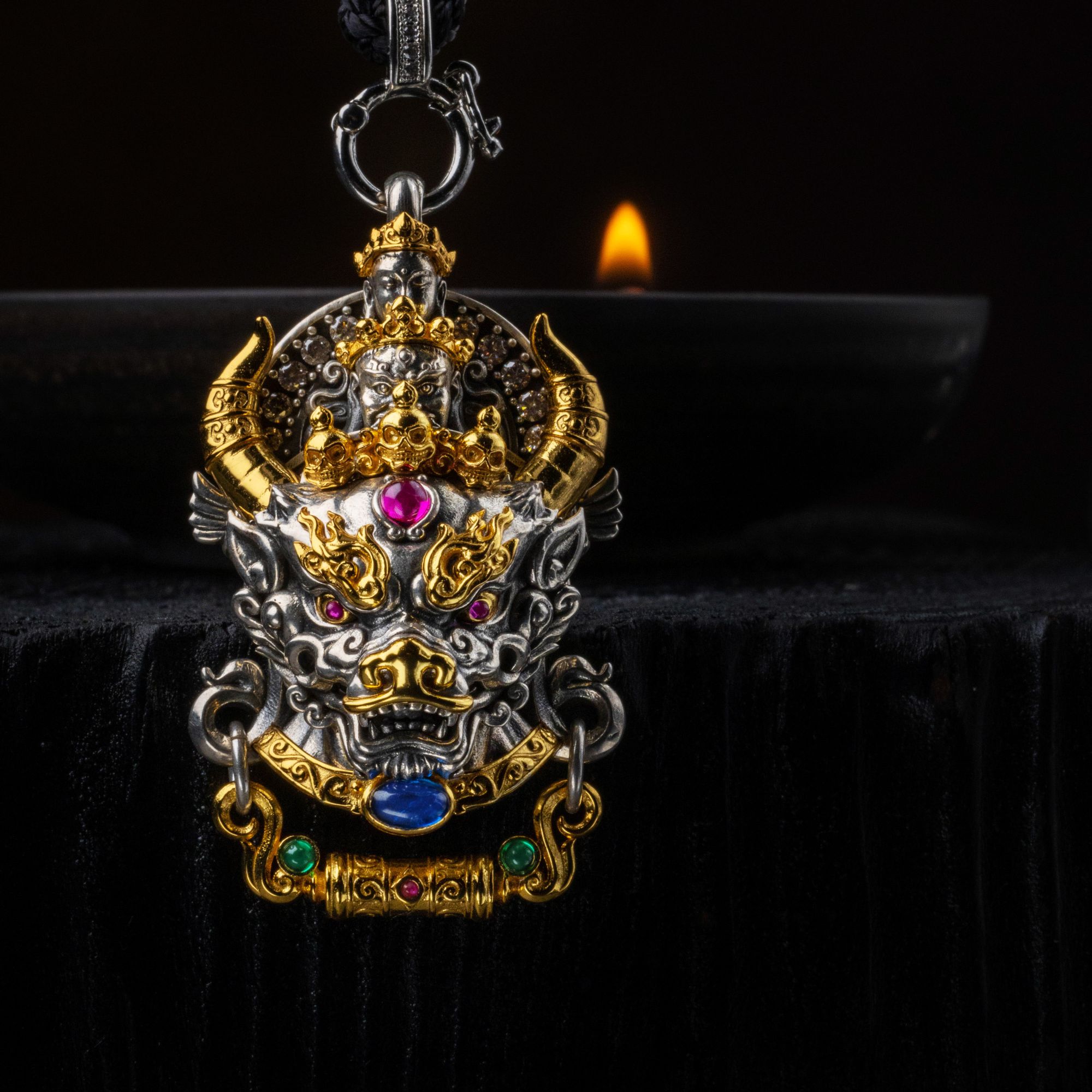 吊坠925银 【雅银】原创设计藏式手工大威徳金刚吊坠传统守护神