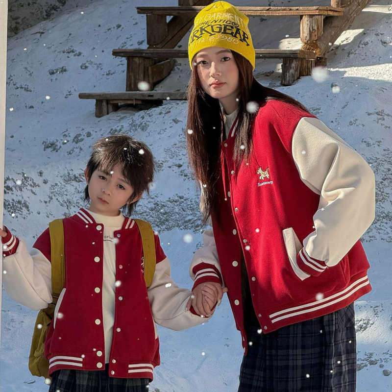 马年亲子装外套一家三口2026新款新年过年保暖秋冬母子母女棒球服