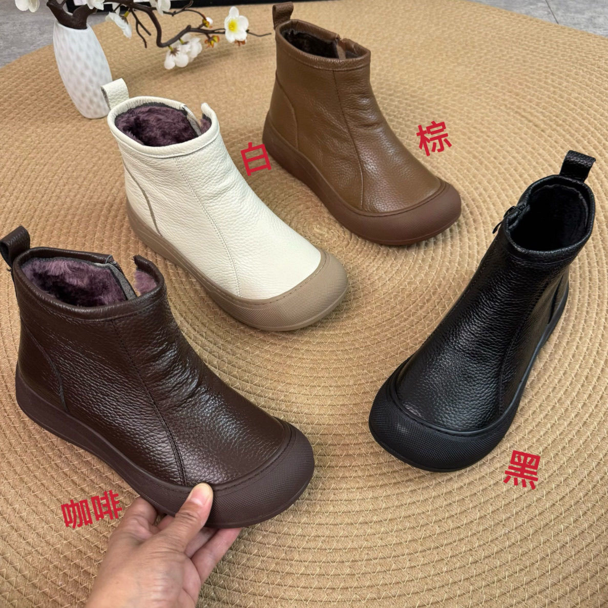 冬季真皮厚底复古加厚毛切尔西女靴百搭休闲减龄加厚棉靴子保暖