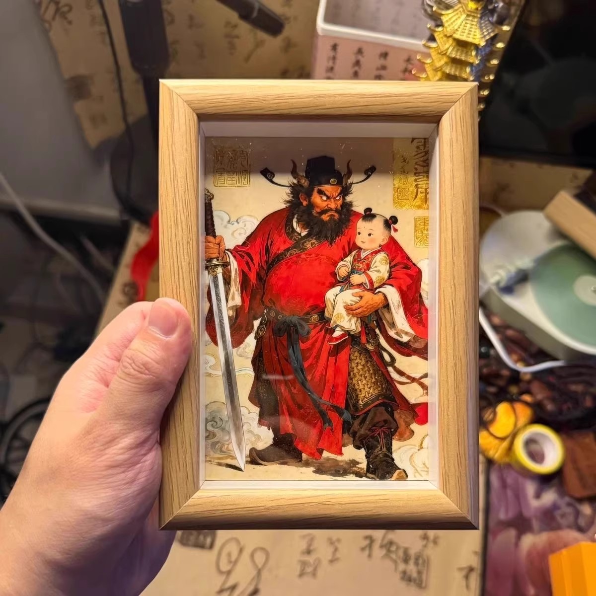 钟馗护子图挂画天师钟馗国画卧室儿童房吉祥保平安招财吉祥摆件