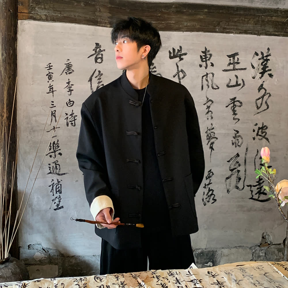 新中式休闲男外套春秋复古古风宽松潮流中国风秋季盘扣夹克外套男