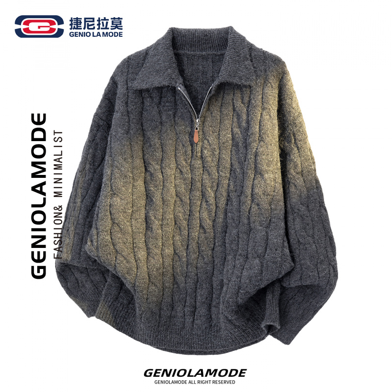 【敖瑞鹏代言】GENIOLAMODE麻花休闲半拉链针织衫毛衣男冬季