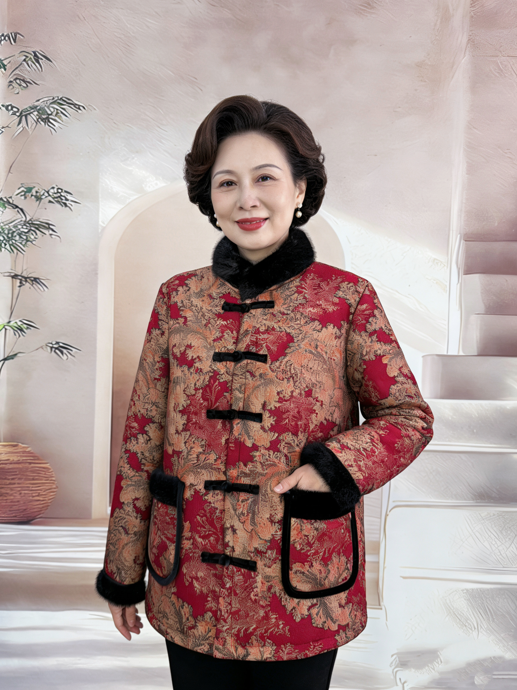 盘扣中老年女装冬季棉服中国风妈妈装气质加绒加厚保暖-木棉树MMS