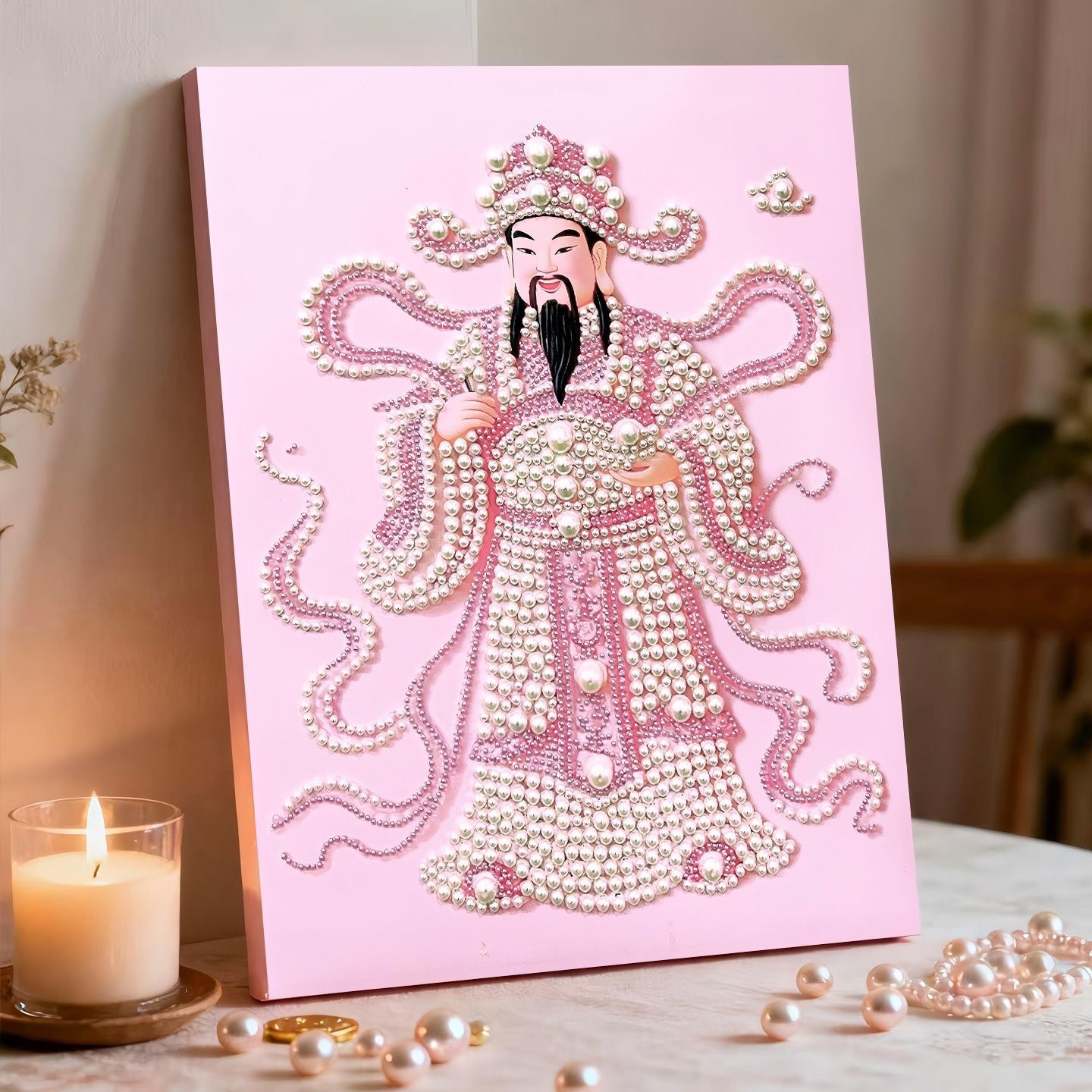 粉财神珍珠画diy点钻石画荷花葡萄城堡海浪解压手工创意装饰挂画