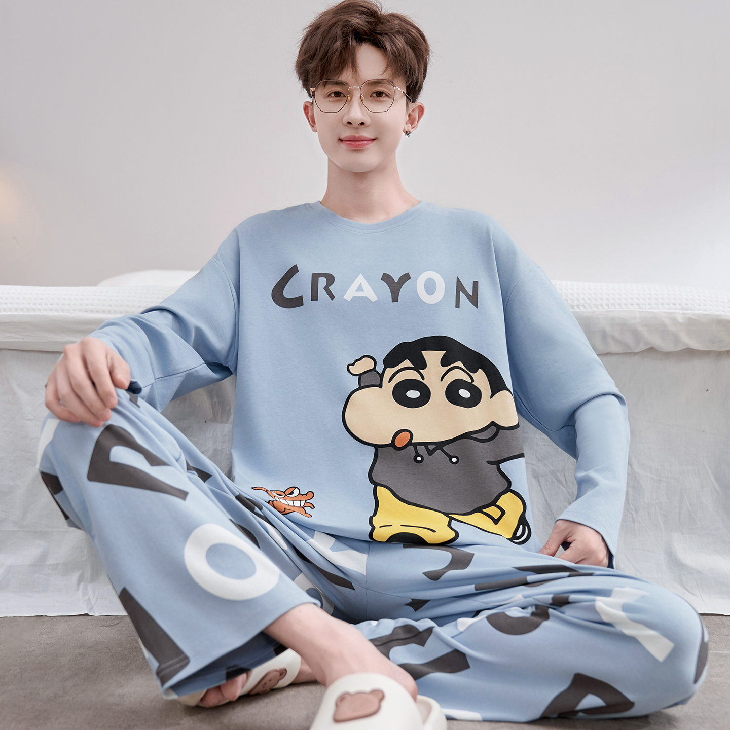 2025男士新款睡衣春秋季长袖纯棉冬天青少年学生全棉卡通家居服套