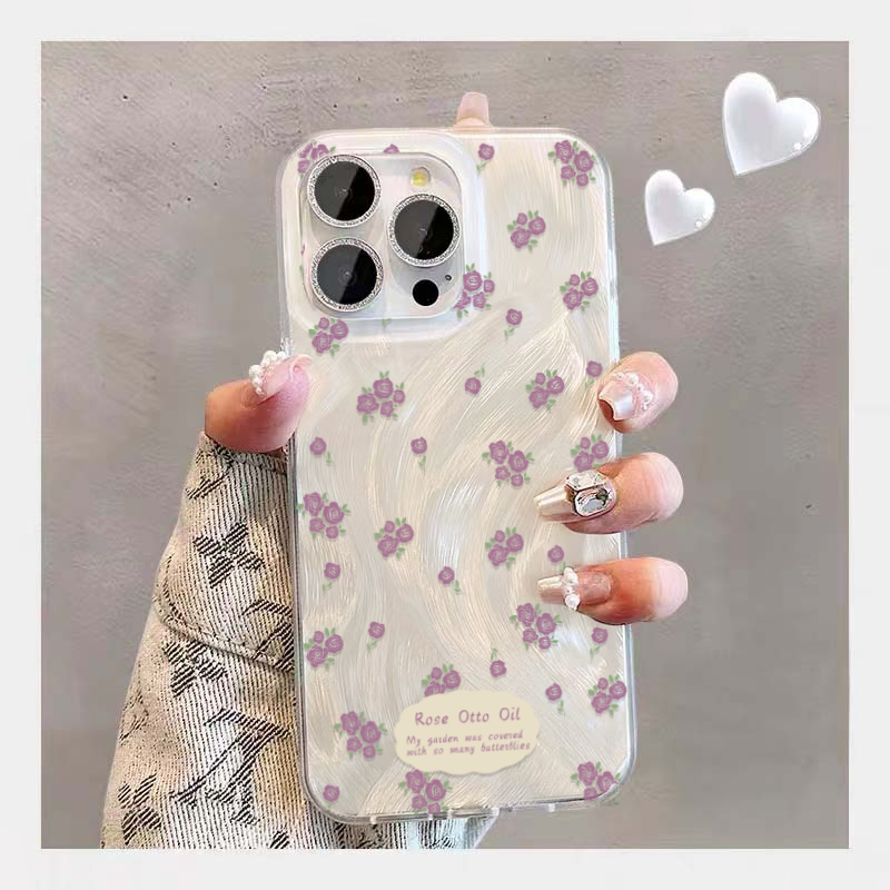日韩ins紫色碎花适用iPhone15promax手机壳苹果14pro新款13pro小