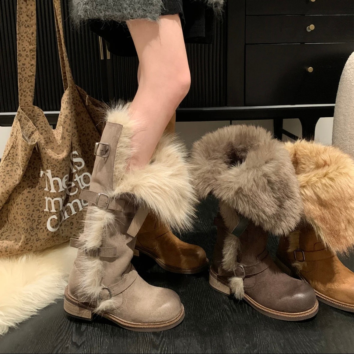 乌托邦时髦长靴新款气质骑士靴长筒靴两穿2025冬季防滑加绒保暖靴