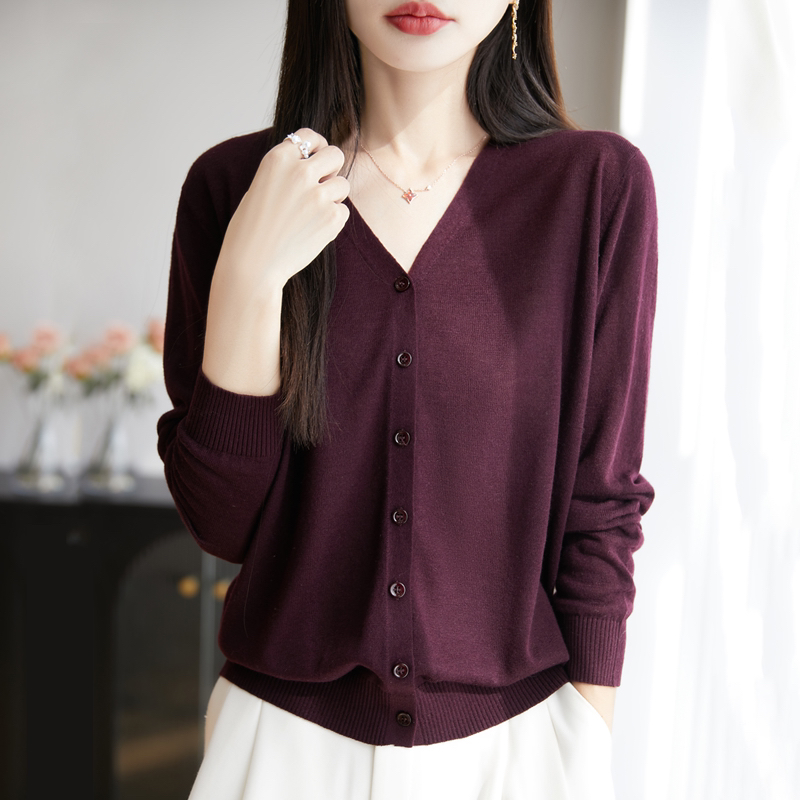 新款【水溶羊毛】V领开衫薄款外套时尚百搭纯色针织防晒衫女空调衫