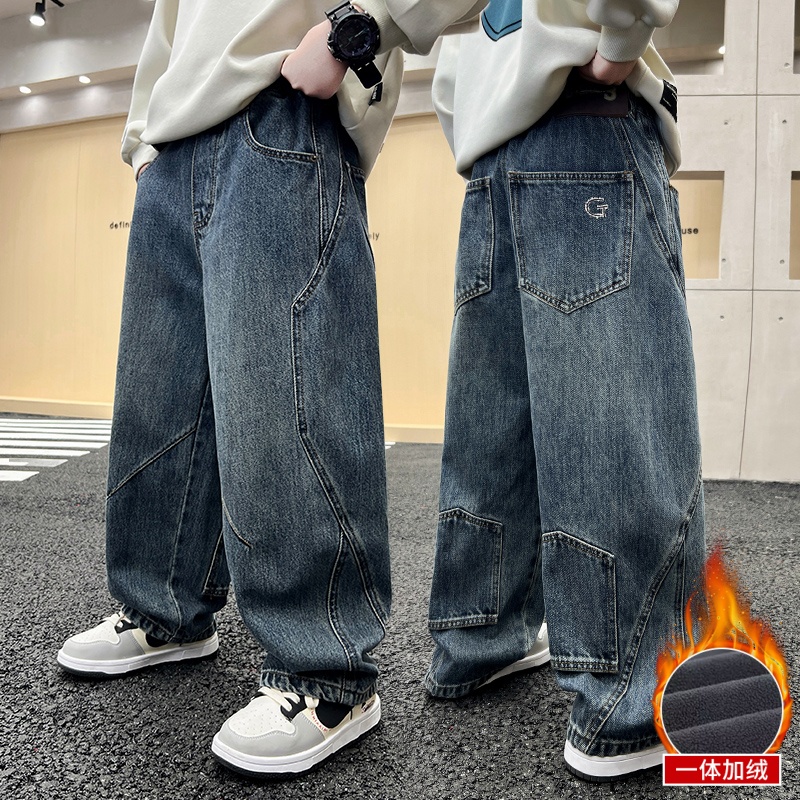 儿童装男童加绒裤子秋冬2025新款保暖冬装中大童男孩牛仔裤加厚潮