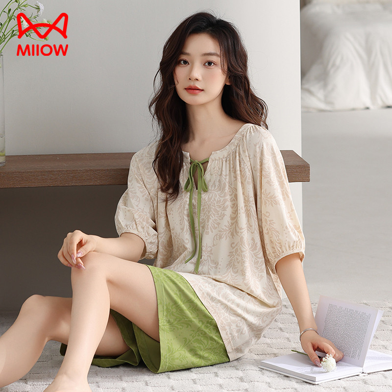 猫人睡衣女士夏季纯棉短袖短裤2025新款休闲高级感圆领家居服套装