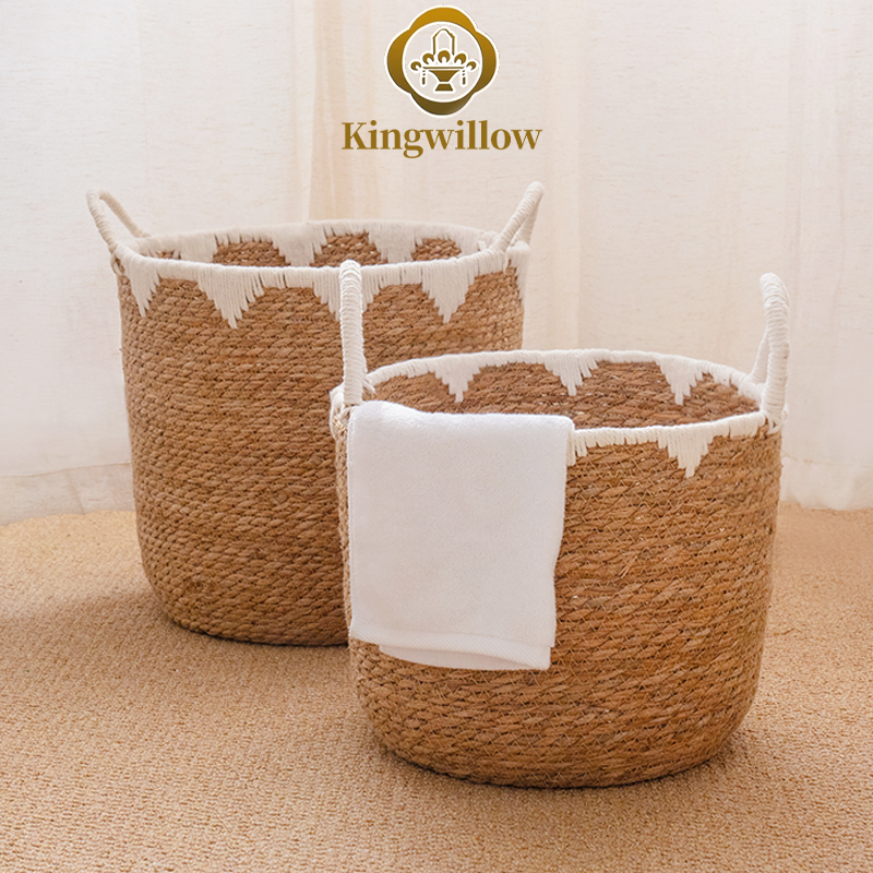 KINGWILLOW/金柳收纳筐藤编脏衣服篓棉绳编织家用超脏衣收纳筐