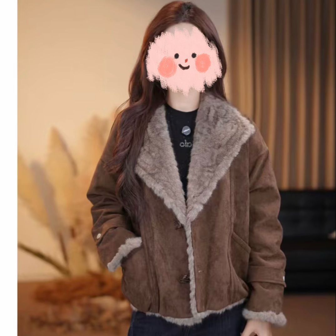 【90白鸭绒】2025秋冬新款时尚显瘦羽绒羊卷毛外套短款00144