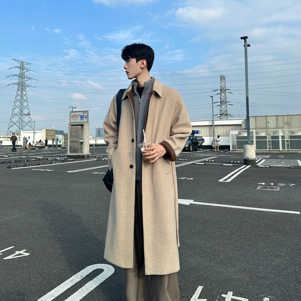 【韩韩APNDIP】冬季韩版羊毛大衣中长款直下摆新款毛呢大衣男女同款