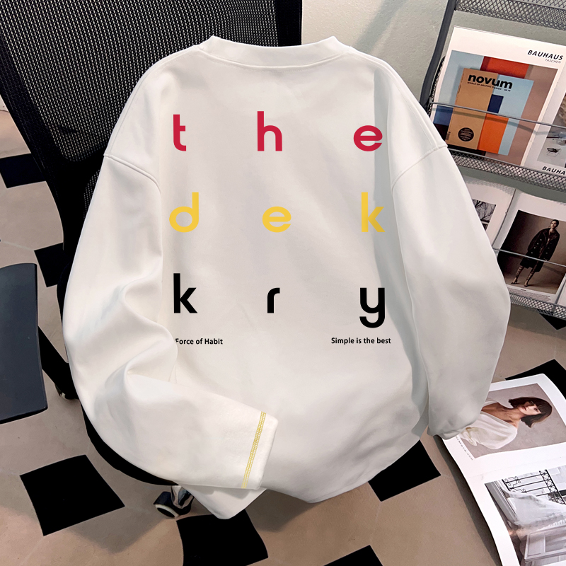 Dekkry流行新款彩色不规则三针五线长袖t恤男女秋冬纯棉百搭上衣