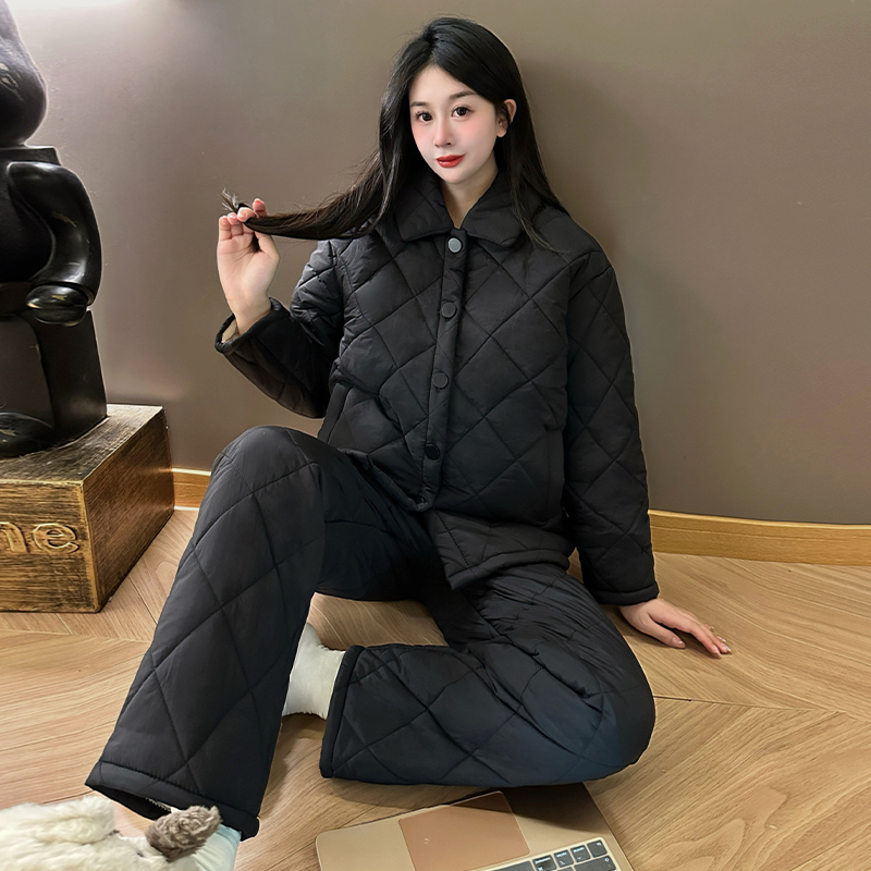 睡衣女三层夹棉珊瑚绒加绒加厚两件套保暖2025新款冬季女士家居服