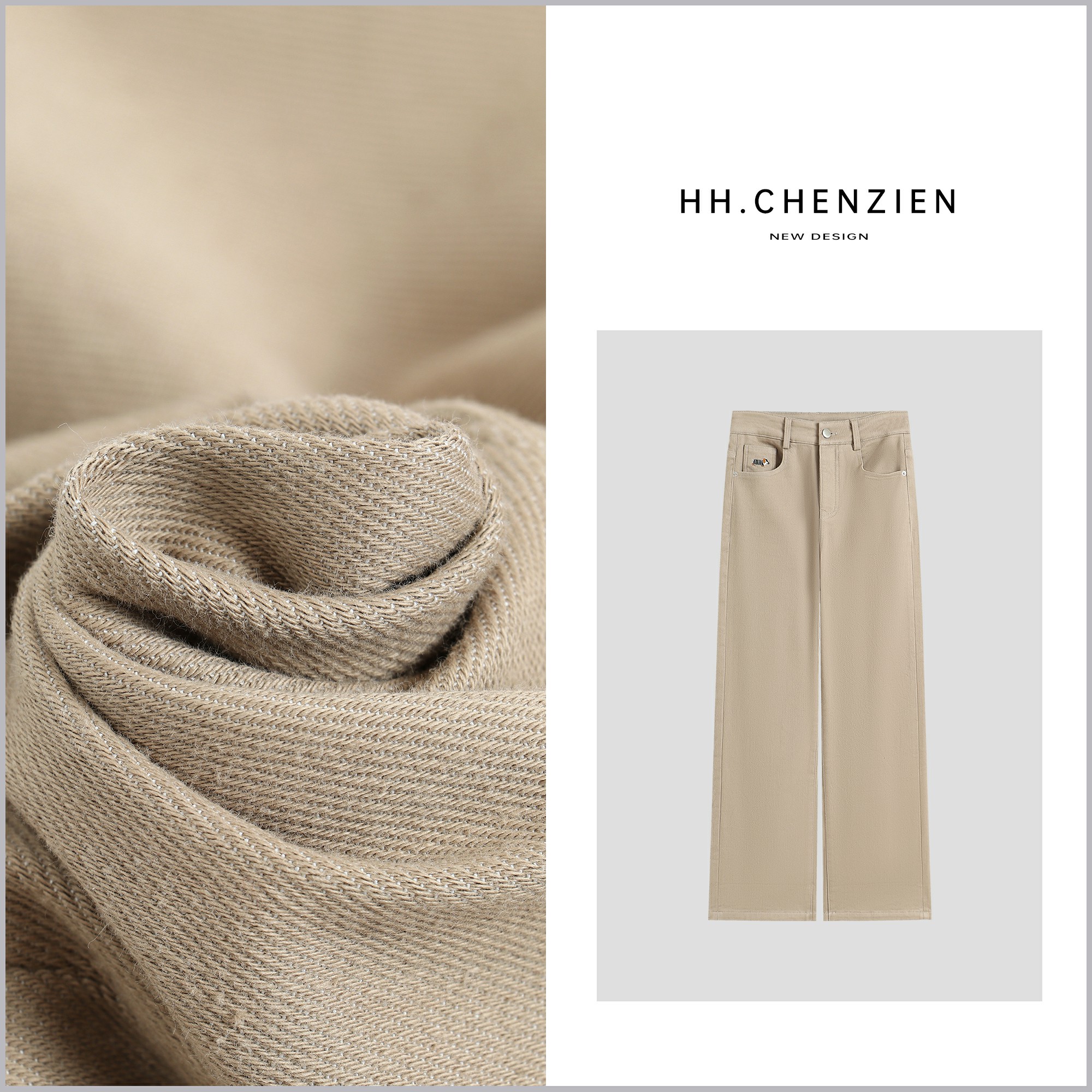 【黑黑家】“美式复古加绒烟管裤”冬季新款女士单扣小狗设计牛仔