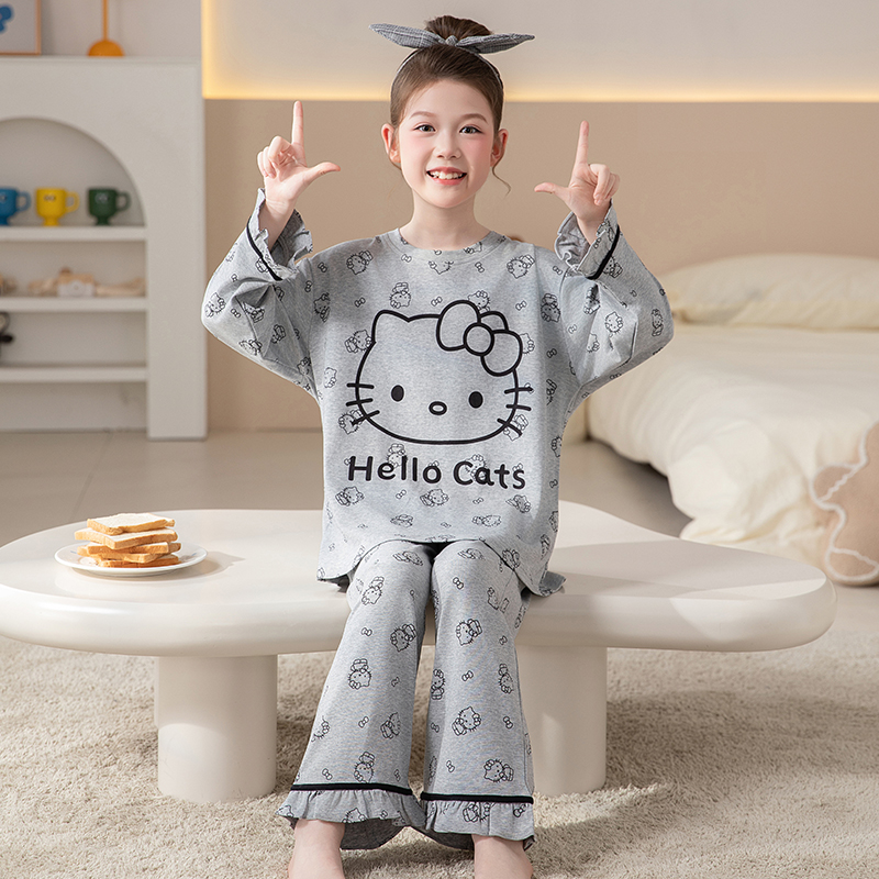 2025女童洋气公主风卡通纯棉家居服套装春秋新款儿童薄款早秋睡衣