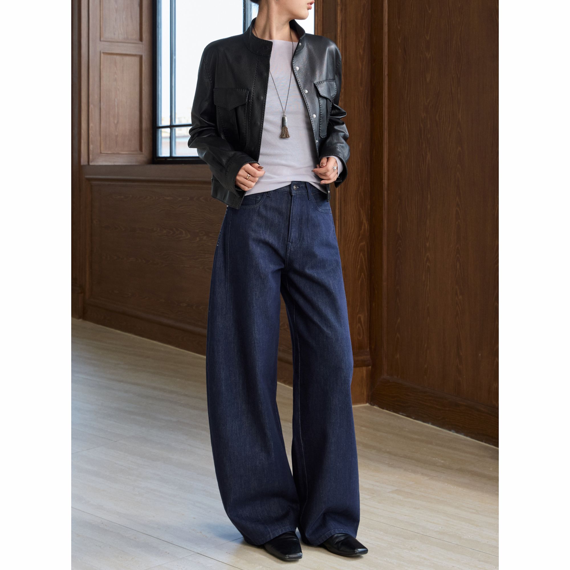 Choumei Home秋季新款女装丹宁新潮复古棉质弯刀设计师牛仔长裤