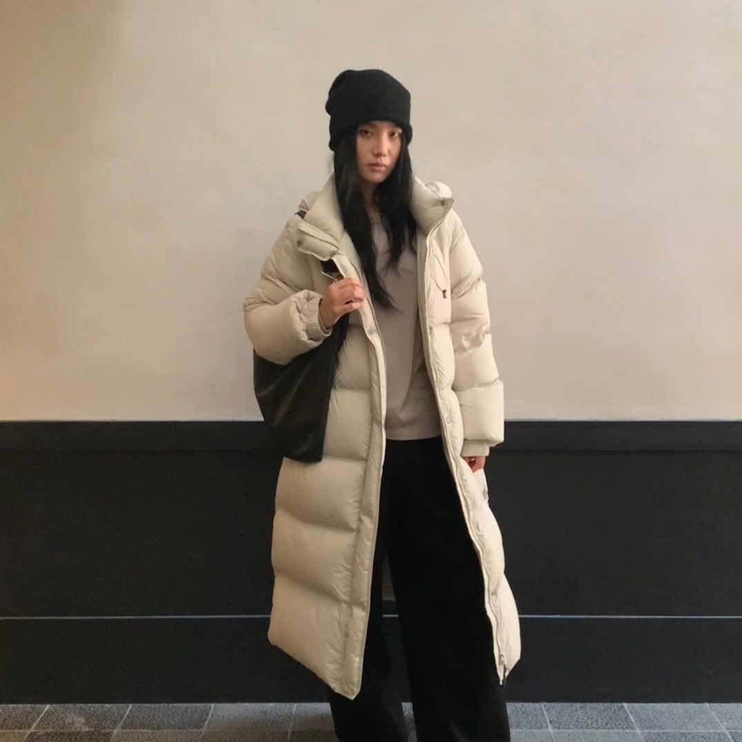 梦丽雅龟背泡芙/90高纯度绒子长款连帽羽绒服 保暖抗寒经典冬季