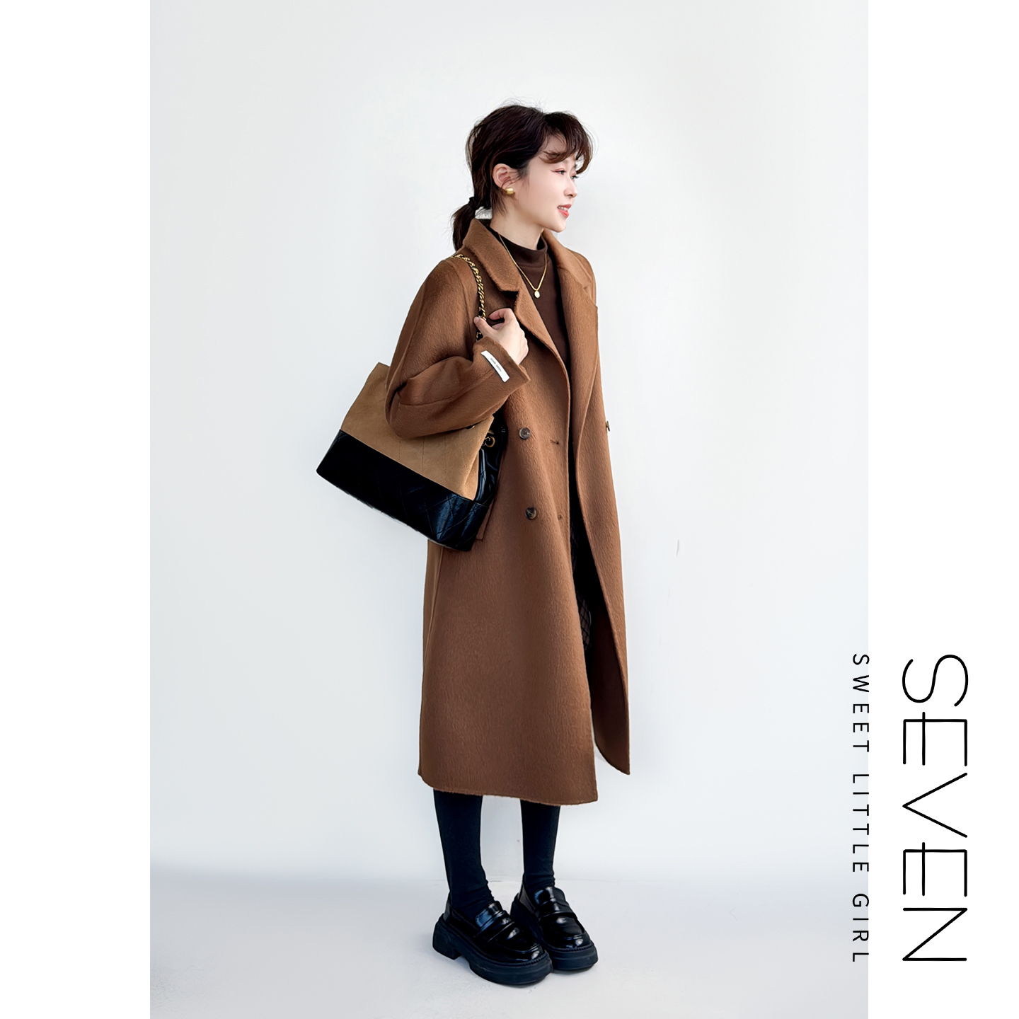 寒冬羊绒⑧七七146小个子冬季保暖双面羊毛大衣女中长款外套小美